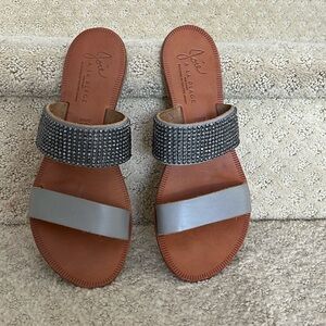 Joie La Plage leather/crystal slip-on Sandals, Size 37, made in Italy for Saks